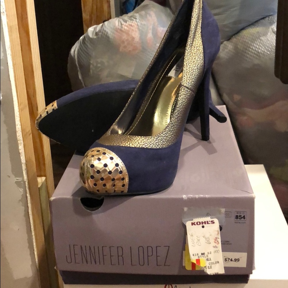 Never worn dark blue and gold size 10 stilettos